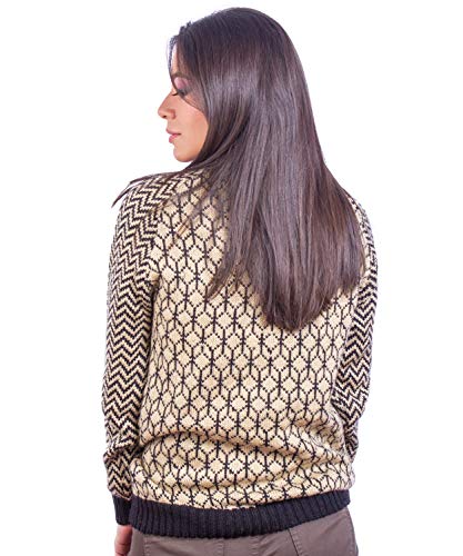 Alpaca Jumper for Women – Black and Beige Crewneck Sweater for Winter3