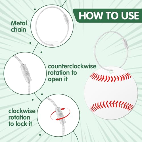 12 Pcs Baseball Luggage Tags for Suitcases Travel Suitcase Labels with Metal Ring 2.75in Baseball Keychain PVC Name Id and DIY Pocket Hug Card Backpack Charms for Men Women Travel Bag Suitcase3