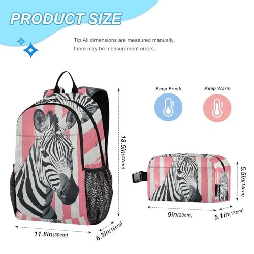 Stripe Zebra Backpack Lunch Bag Set for Travel Hiking Picnic, Backpacks with Insulated Lunch Box2
