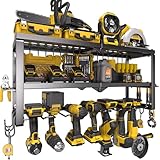 Spampur Power Tool Organizer for Tool Storage, Drill Holder Wall Mount with Charging Station, Tool Holder and Storage Rack for Garage Organization, Heavy Duty Metal Tool Shelf with Battery Holder