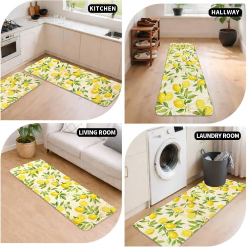 Lemon Kitchen Rugs Set of 2 Non Slip Yellow Mats for Kitchen Floor Machine Washable Kitchen Mat Set for Home Laundry Room Pattern Bright Functional Durable Comfortable by Gooddooes - Used condition - Image 7
