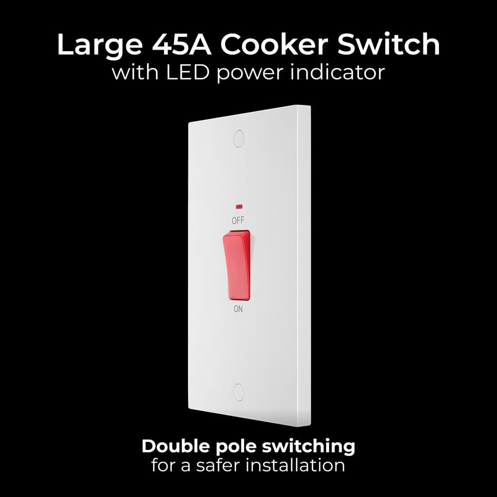 BG Electrical Large Cooker Control Switch Unit with LED Power Indicator, Double Plate, Double Pole, Square Edge - Image 4