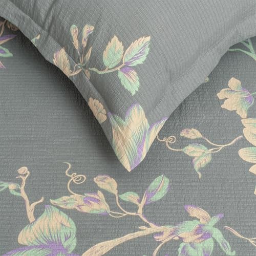 Image of Cortina Cloud Cotton King Size Bedsheet with 2 Pillow Covers | Super Soft, Breathable & Skin-Friendly Bedsheet for Double Bed King Size with Flower Print | (Grey + White,270x250 cm)