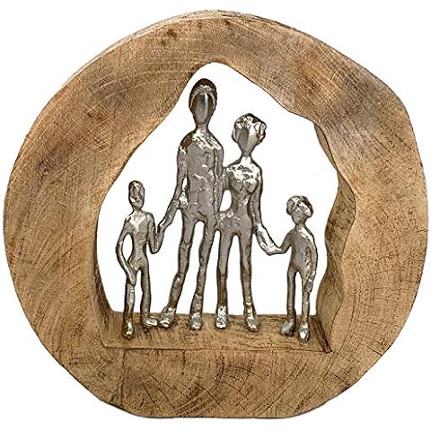 Moritz Skulptur Familie I Family I 29 x 7 x 28 cm schöne Dekofigur I Harmonie I Mango Holz Aluminium I Mangoholz Holz Deko Figur I Wohnzimmer Dekoration I Tisch Deko I Skulpturen Deko Modern Cover