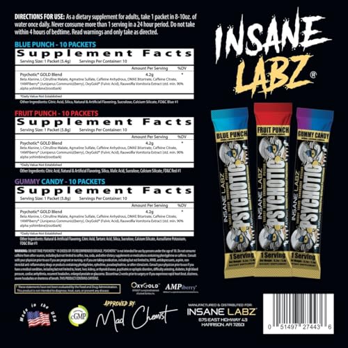 Image of Insane Labz Psychotic Gold, High Stimulant Pre Workout Powder, Extreme Lasting Energy Focus, Pumps and Endurance with Beta Alanine, DMAE Bitartrate, NO Booster (30 Servings, Variety)