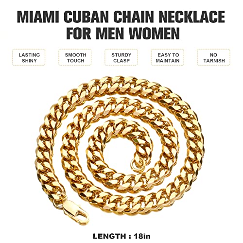 Ailpiwe Miami Cuban Link Chain Necklace, Diamond-Cut Gold Chain For Men Women, 18K Gold Plated Cuban Link Chain Necklace | 316L Stainless Steel, 7/9Mm, 18/20 Inch #TOP4