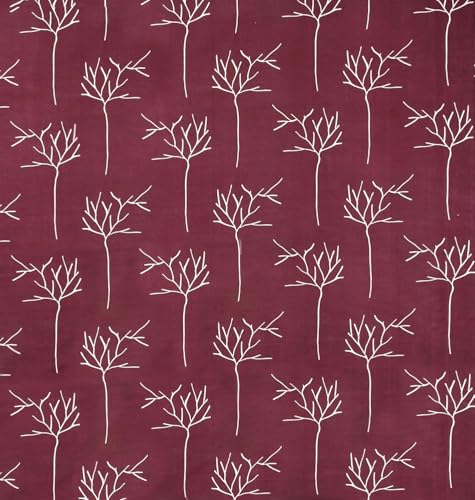 Image of 350 TC Premium Heavy Cotton Feel Elastic Fitted Bedsheet Queen Size with 2 Pillow Covers || Double Bed with All Around Elastic (Maroon Tree, Fitted -60x78 Queen)