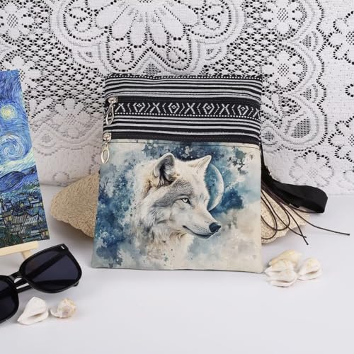 Wolf Moon Print Crossbody Bag Adjustable Unisex Shoulder Bag with Zipper Wolf Lovers Gift for Women Men Messenger Bags Outdoor Wilderness Enthusiasts Gift3