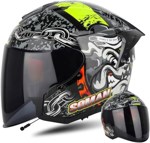 Casque moto ouvert rétro Bluetooth 3/4 demi-casque avec double pare-soleil XL