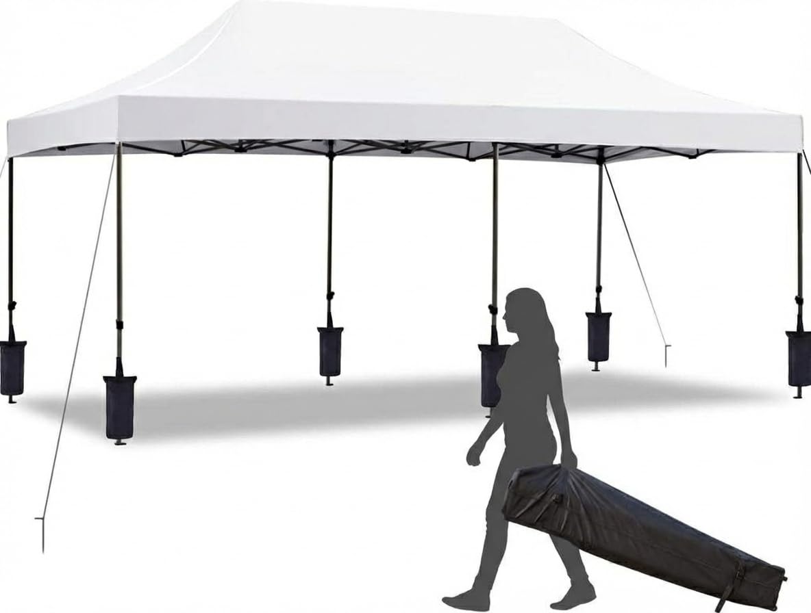 Photo 1 of CABIHOME 10X20FT Instant Pop Up Canopy Tent, Beach Tent with One Push Setup, Heavy Duty Canopy Set, Waterproof & UV Protected, Outdoor Canopy for Commercial Events, Camping, Backyard Parties, White