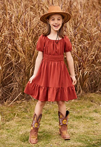 Arshiner Girls Tie Back Short Sleeve Ruffle Hem Off Shoulder Casual Elegant Dresses 4-12 Years3
