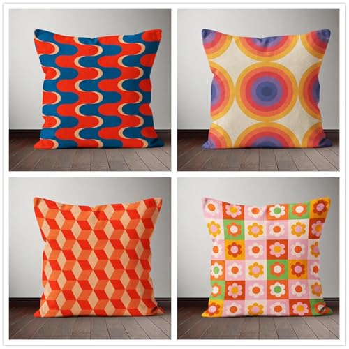 KIZIFI Fundas de Cojín 55x55 cm Juego de 4 Azul Rojo Fundas de Cojines de Lino Decorativas Naranja Rosa Funda de Almohada Cuadrado Moderna Decoración Funda Cojin Sofa para Coche Estar Sillas Jardin