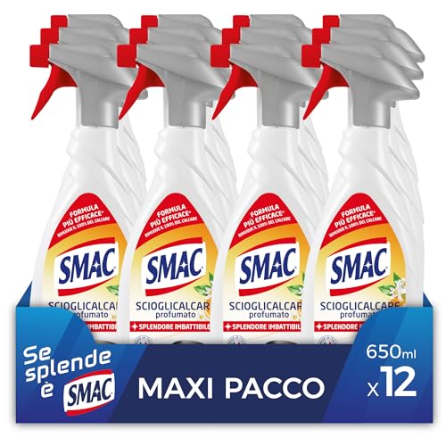 Smac - Sgrassatore Scioglicalcare Profumato, Detergente Spray Multisuperficie con Azione Anticalcare, Splendore Imbattibile, 650 ml x 12 Pezzi