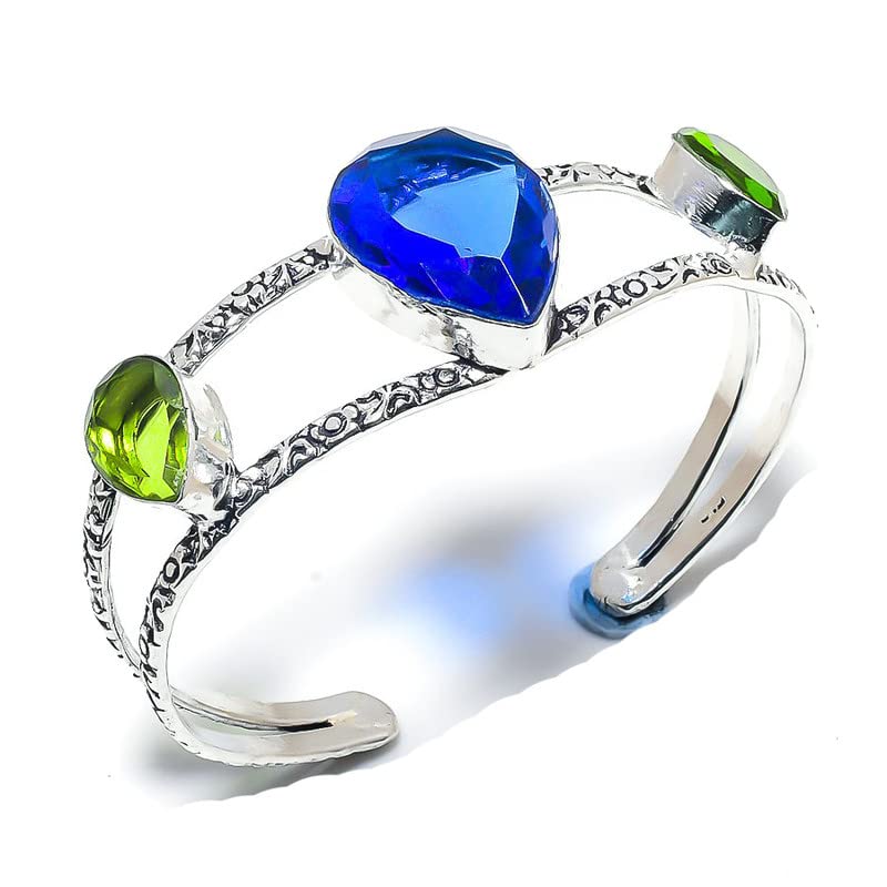 Améthyste verte quartz et topaze bracelet fait main en argent haut de gamme