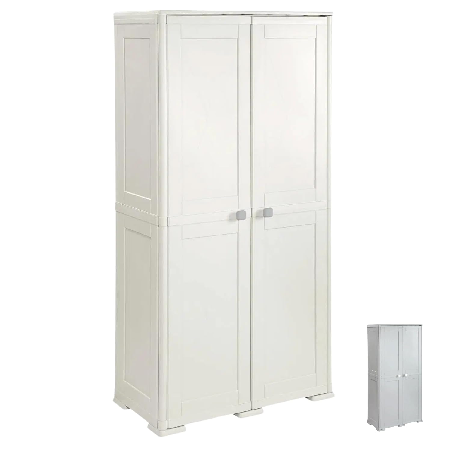 PALUPLUS Portascope Ante Lisce in Plastica, Armadio Multiuso 79x43x164 cm, 3 scomparti, Made in Italy Panna