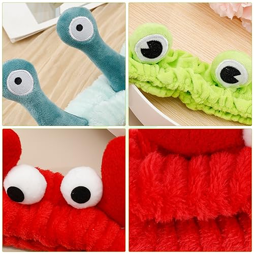 FRIUSATE 3PCS Face Wash Headband, Snail Frog Crab Hair Bands - Image 3
