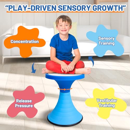 Image of AOBOTE Kids Wobble Swivel Stool, 15.7 inch Height Wiggle Stool for Ages 6+, 360 Rotatable Active Learning Chair, Flexible Seating for Classroom & Home, Improves Posture & Focus, Blue