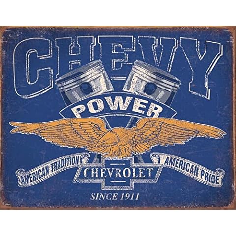Desperate Enterprises Chevy Power Restricted Tin Sign - Nostalgic Vintage Metal Wall Decor - Made in USA Cover
