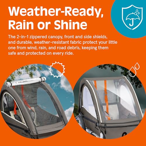 Retrospec Rover Plus Bike Trailer for Kids - Foldable Single/Double Passenger Design with 5-Point Safety Harness, Weather-Resistant Fabric & Safety Flag - 40-80 lbs