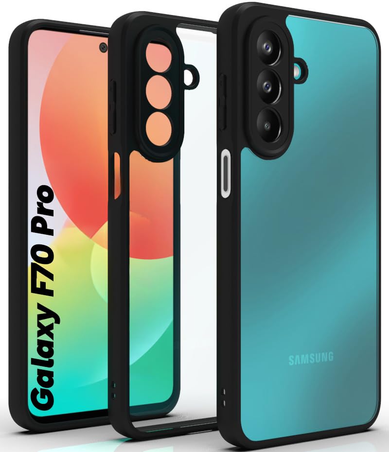 Image of RIGGEAR Shockproof Sleek Hybrid Armor Back Cover Case for Samsung Galaxy F70 Pro 5G (Clear PC + Black TPU Bumper)