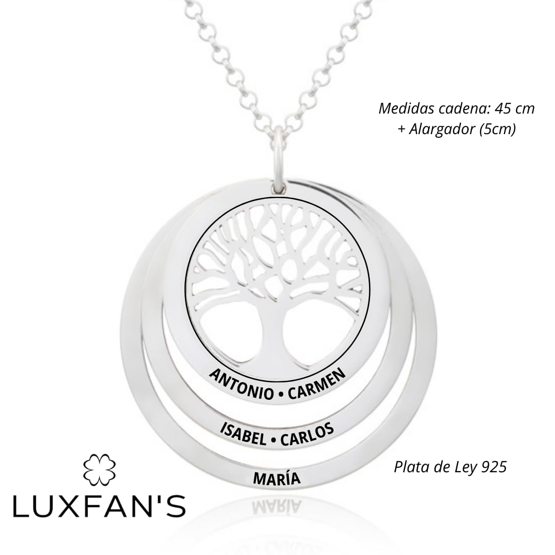 Collar Árbol de la Vida Plata de Ley 925 personalizable cadena Rolo 45cm Alargador