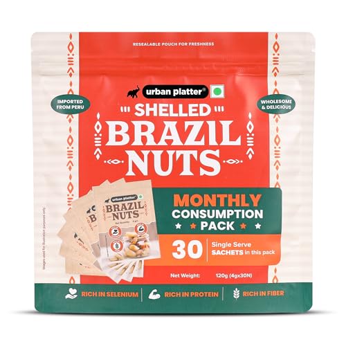 Image of Urban Platter Brazil Nuts, 120g (Monthly Consumption Pack, Rich In Selenium, Have 1 Daily, 30 single serve brazil nut sachets)