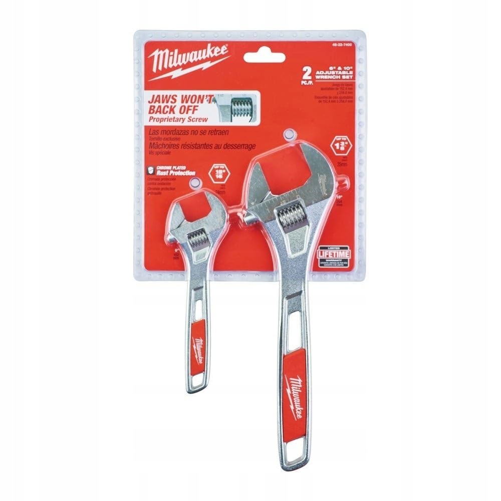 48227400 6" & 10" Adjustable Wrench Set, Silver/Red
