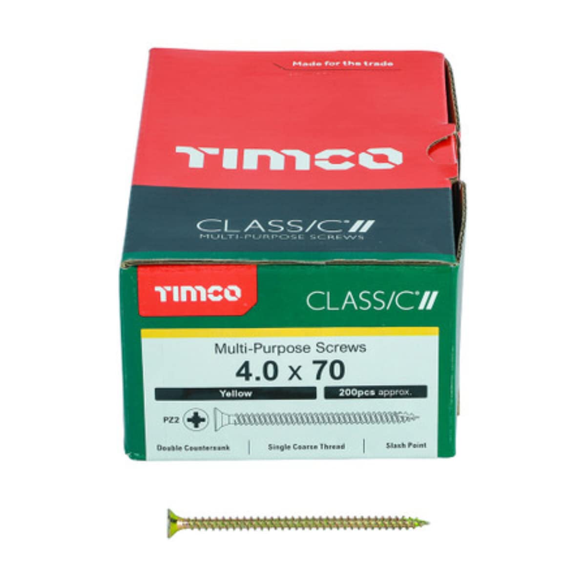 Timco Classic Multi-Purpose Double Countersunk Woodscrews - 4.0 X 70 Gold