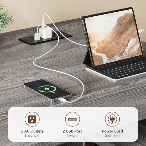 Image of 47 Inch L Shaped Desk with 3 Drawers Electric Standing Desks with Storage Computer Table Adjustable Height with Power Outlets 4 Memory Presets for Home Office, Grey