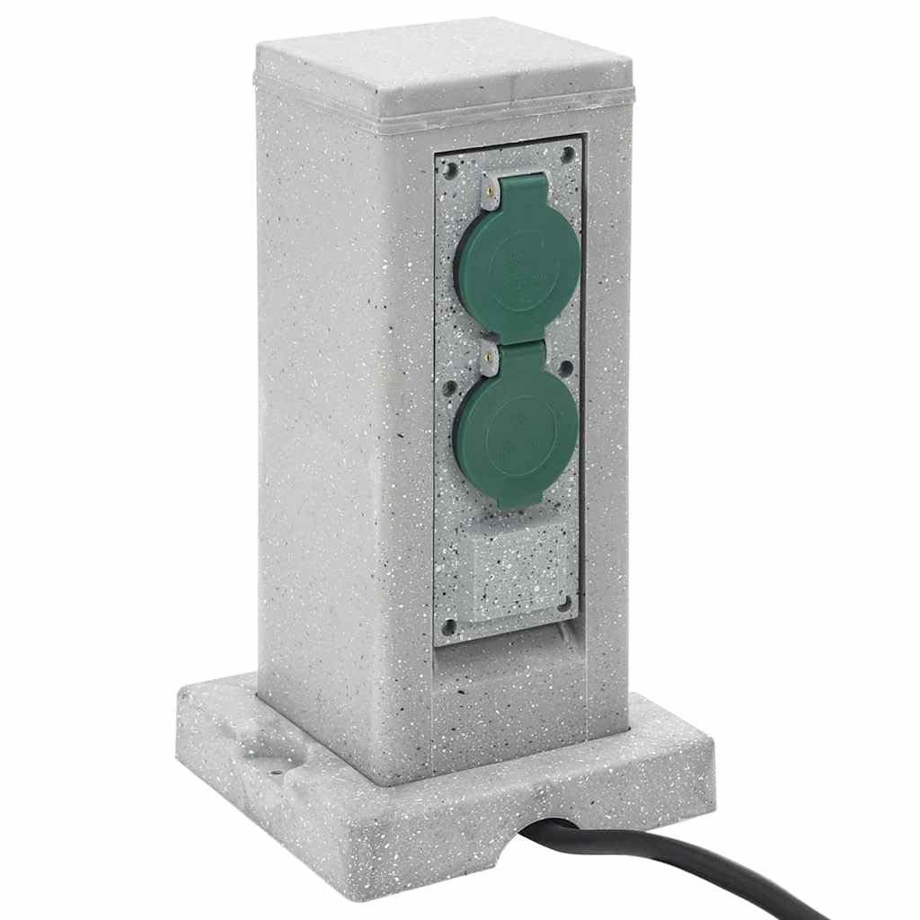 vidaXL Presa Esterno Picchetto 4Vie Grigio Effetto Pietra 16x16x29,5cm, presa da giardino con picchetto, presa elettrica da esterno, distributore energia da giardino