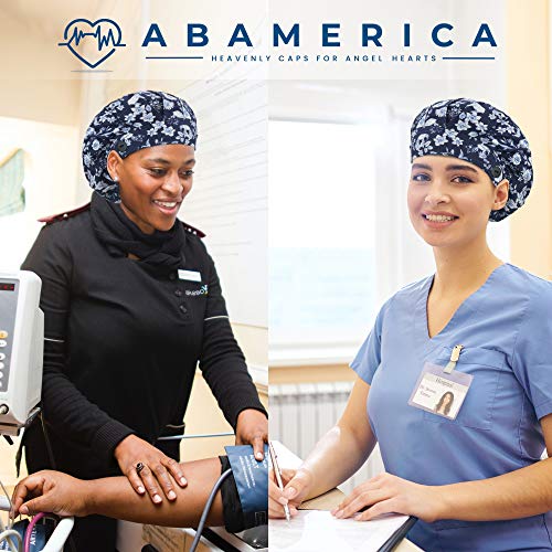 Image of ABAMERICA Bouffant Caps with Button and Sweatband, Adjustable Scrub Caps for Women Men, One Size Multi Color