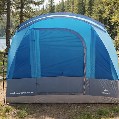 Image of 4 Person Family Camping Tent | Waterproof | UV Protection | Fiberglass Poles | ET1104 | Aqua Blue