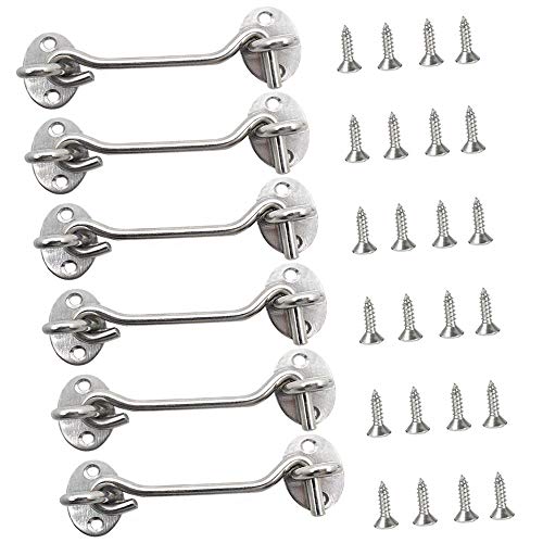 HOSTK 6PACKS RVS Cabine Haak Eye Latch Gate Set, Inclusief 6 Stks Swivel Cabin Hook, 12 Stks Deur Eye Latches Lock, 24 Stks Montageschroeven, voor Shed Gate Garage Deur Venster (4"(100mm))
