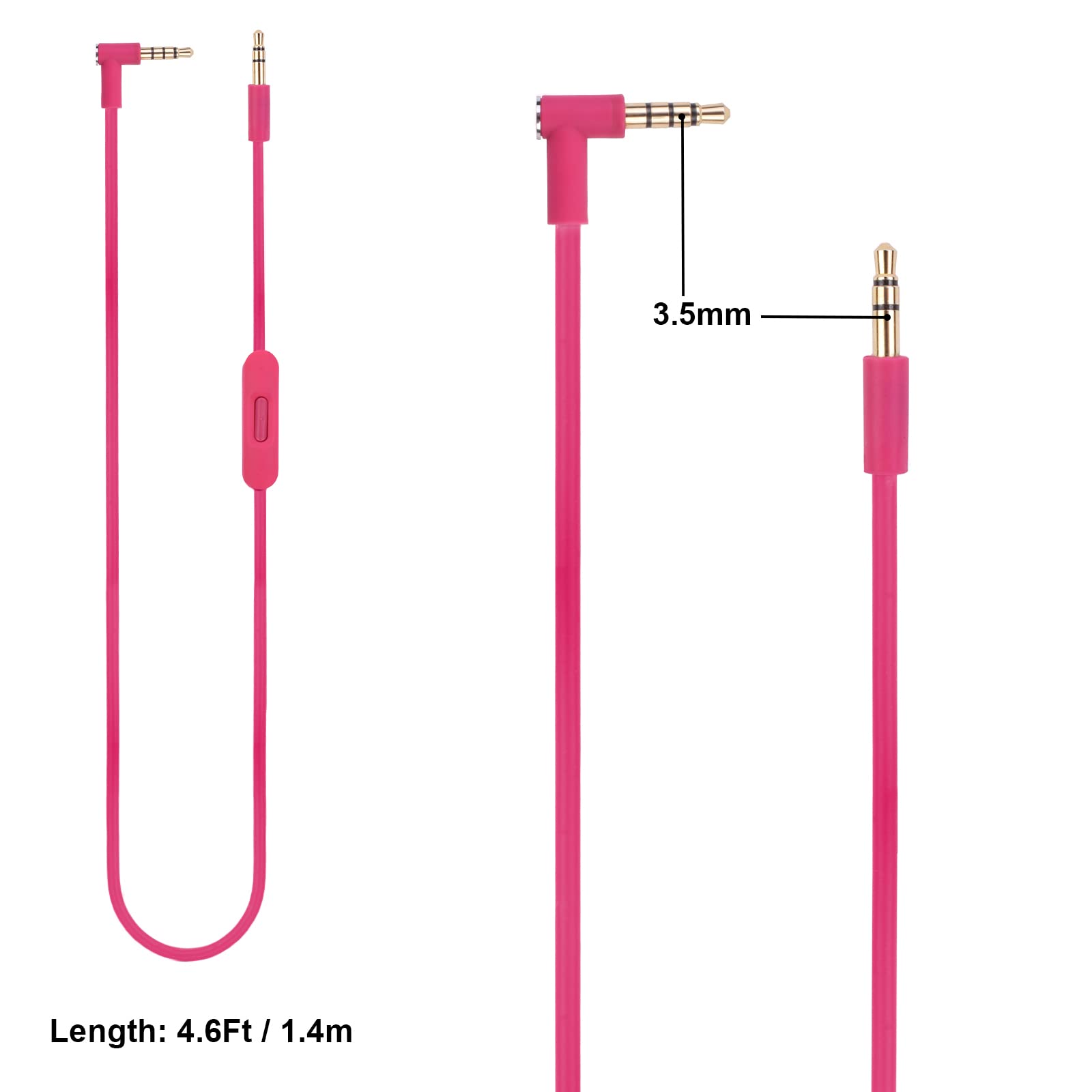 Replacement Audio Cable Cord Wire,Compatible with Beats Headphones Studio Solo Pro Detox Mixr Executive Pill with in Line Mic and Control (Pink)
