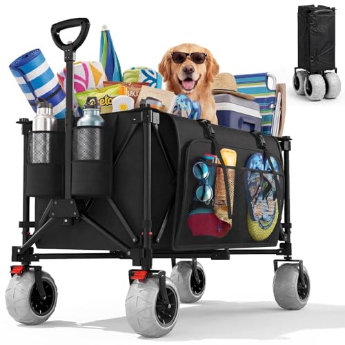 Chariot de plage à roulettes pliable JUMMICO avec grande capacité de 200L