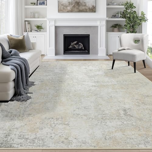 8x10 Area Rugs for Living Room Rug Washable: Abstract Large Rug for Dining Room Bedroom Carpet Non Slip 8 by 10 Indoor Modern Nursery Home Office Beige Grey