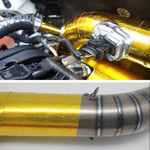 Image of Wevdn Heat Shield Reflective Tape, 2 inchx16.4FT Adhesive Backed Heat Barrier Tape Roll, Gold High-Temperature Self Adhesive Reflect Backed Sheet Compatible with Car Intake Pipe Engine Bay