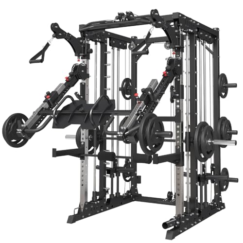 Commercial-SmithMachine-with-360LB-Black-Weight-Plate-Set-Combo-4000LBS-Power-Cage-Squat-Rack-Multi-Function-Linear-Bearing-Cable-Crossover-Machine-for-Home-Gym-Black Commercial SmithMachine with 360LB Black Weight Plate Set Combo 4000LBS Power Cage Squat Rack Multi Function Linear Bearing Cable Crossover Machine for Home Gym Black