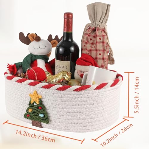 Image of Mothers Day Gift Basket Empty with 2 Greeting Cards | Ribbon | Cellophane, Empty Cotton Rope Storage Basket With Concealed Handle For Baby Shower, Easter, Halloween, Birthday, 14*10*5 inches Crochet Tree Red