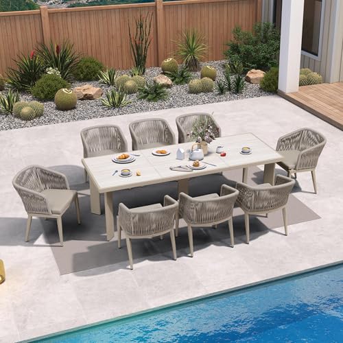 Image of PURPLE LEAF Patio Dining Set for 8 with Sunbrella Cushion Chairs Champagne