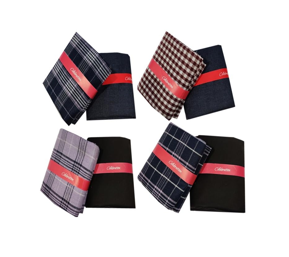 arvind Celebration Premium Cotton Shirt & Trouser Fabric, Checkered Design, Special Occasion Collection (Pack of 04)-picture-43