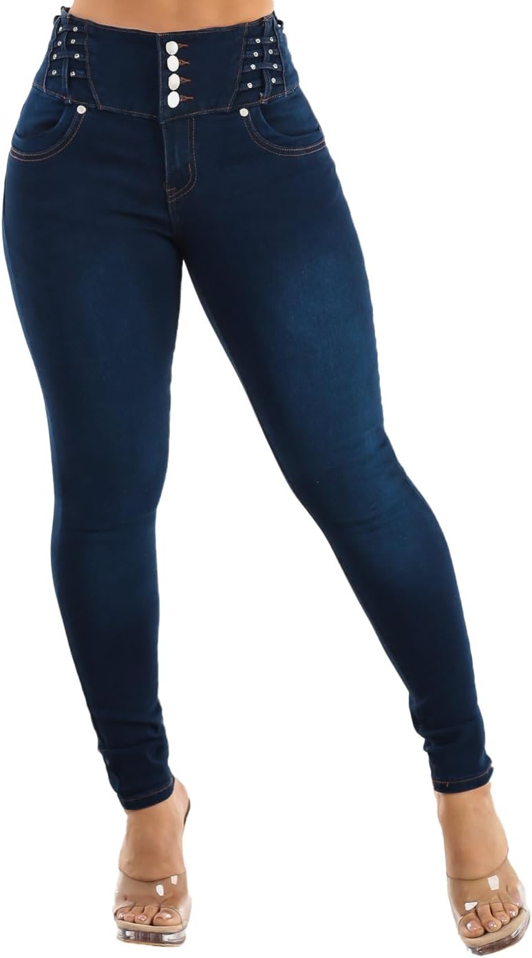 Moda Xpress High Waisted Butt Lifting Skinny Jeans - Distressed Levanta Cola Stretchy Jeans - Image 4