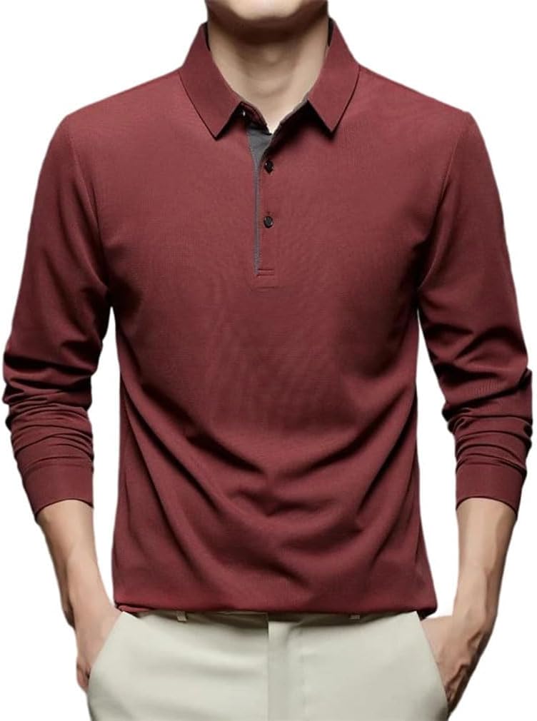 Men's Business Casual Long Sleeve Solid Color Polo Shirt Fashionable Warm Four Seasons All-Match Top