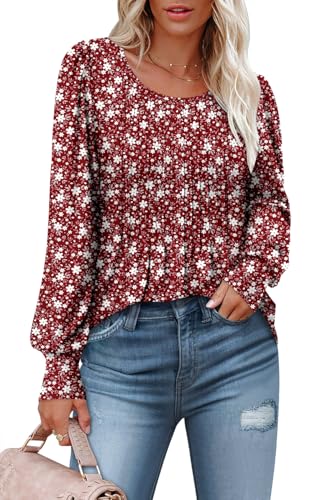 BETTE BOUTIK Long Sleeve Shirts for Women Fall Tops Dressy Blouses Crewneck Tunic Tops for Leggings S-3XL