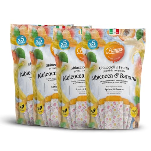 Frutteto - Helados de Fruta Plátano y Albaricoque (4 paquetes de 5 helados cada uno de 50g), 100% naturales, veganos, sin lactosa, Sin Gluten, ideal para merienda saludable