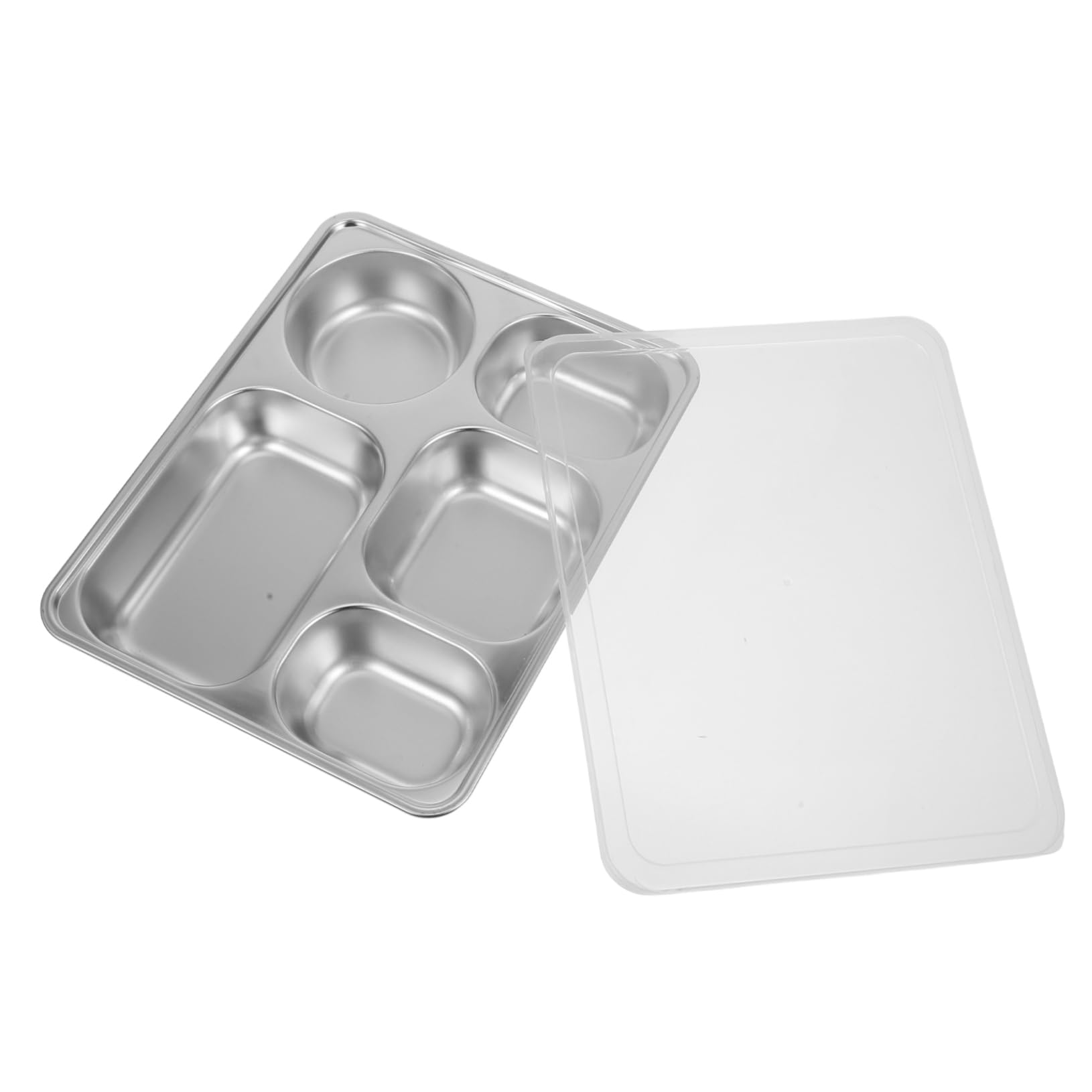 Unomor Stainless Steel Plate 5 Compartment Plate for Boys and Girls and Toddlers Metal Food Tray School Lunch Camping Easy to Clean Spillproof Lid