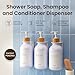 MaisoNovo Shampoo and Conditioner Dispenser - Shower Soap Dispenser Wall Mounted - 16.9 fl oz Set of 3 White Plastic Bottles Bamboo Pump - 3 Chamber No Drill