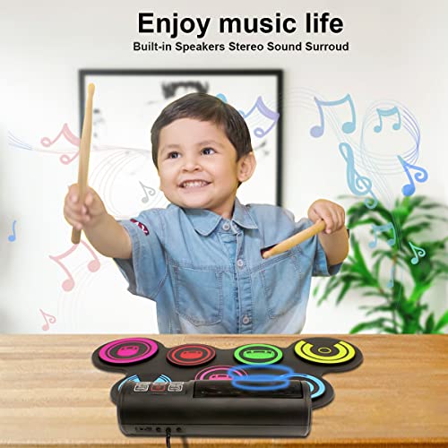 Electronic Drum Set, Roll Up Drum Kit With Drum Sticks, Electric Drums, Drum Pad Electronics For Kids (7 Pads) With 5 Different Drum Kit, 10 Unique Rhythms, Bulit-In Double Speakers #TOP4