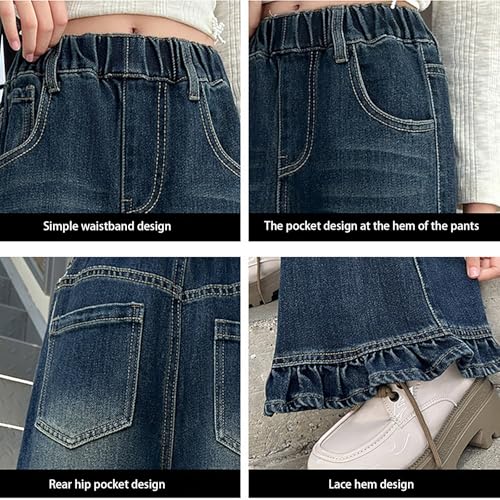 Flared Jeans for Teens Petite High Waisted Ruffle Hem Flared Stretchy Bell Bottom Denim Pants Back to School Clothes2