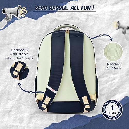Image of Gear Elegant 19 inch /35L Large Water Resistant School Bag | Casual Backpack | Daypack | Travel Backpack | Kids Bag for Boys /Girls (Navy - Beige)